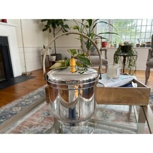 Vintage Silver MCM Ice Bucket Sheffield Silver Company Pyrex Insert, Made in USA
